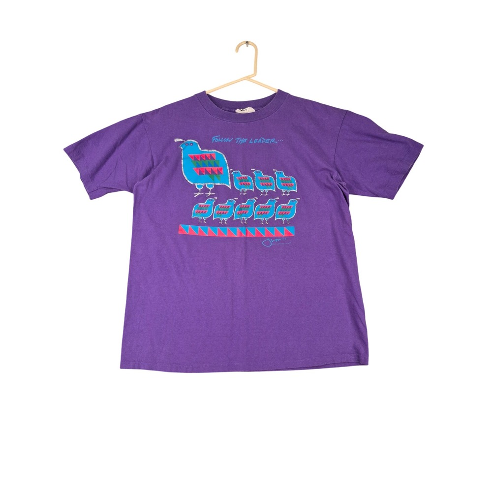 Vintage 1990 J‎ Low Follow The Leader Quail Graphic T-Shirt Purple Mens XL